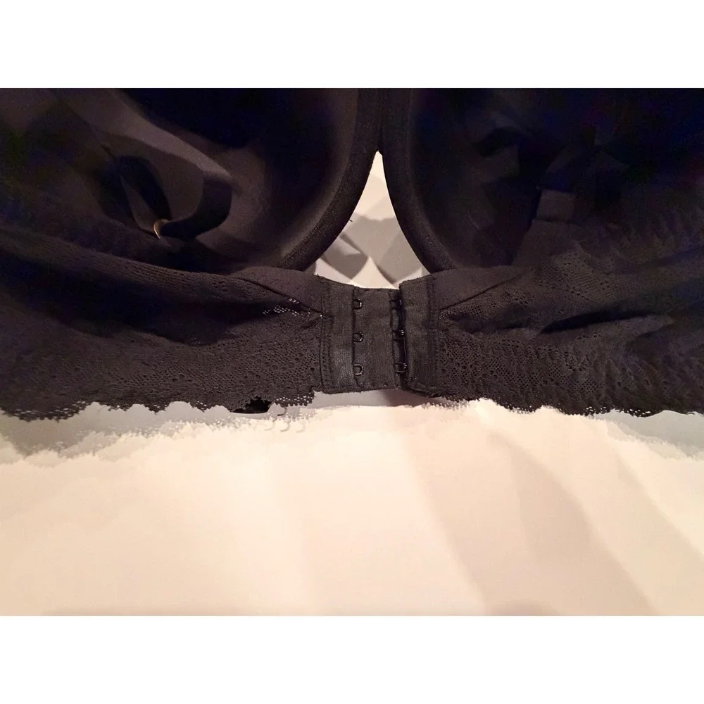 Natori Black Lace Trim Full Coverage Contour Bra 38H Underwire Adjustable Straps